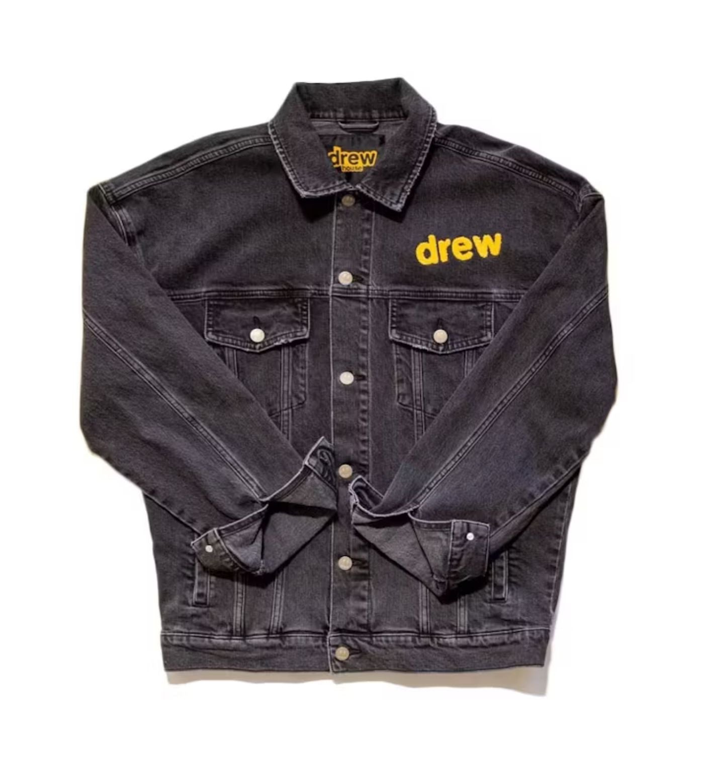 drew house chenille mascot patch trucker jacket black