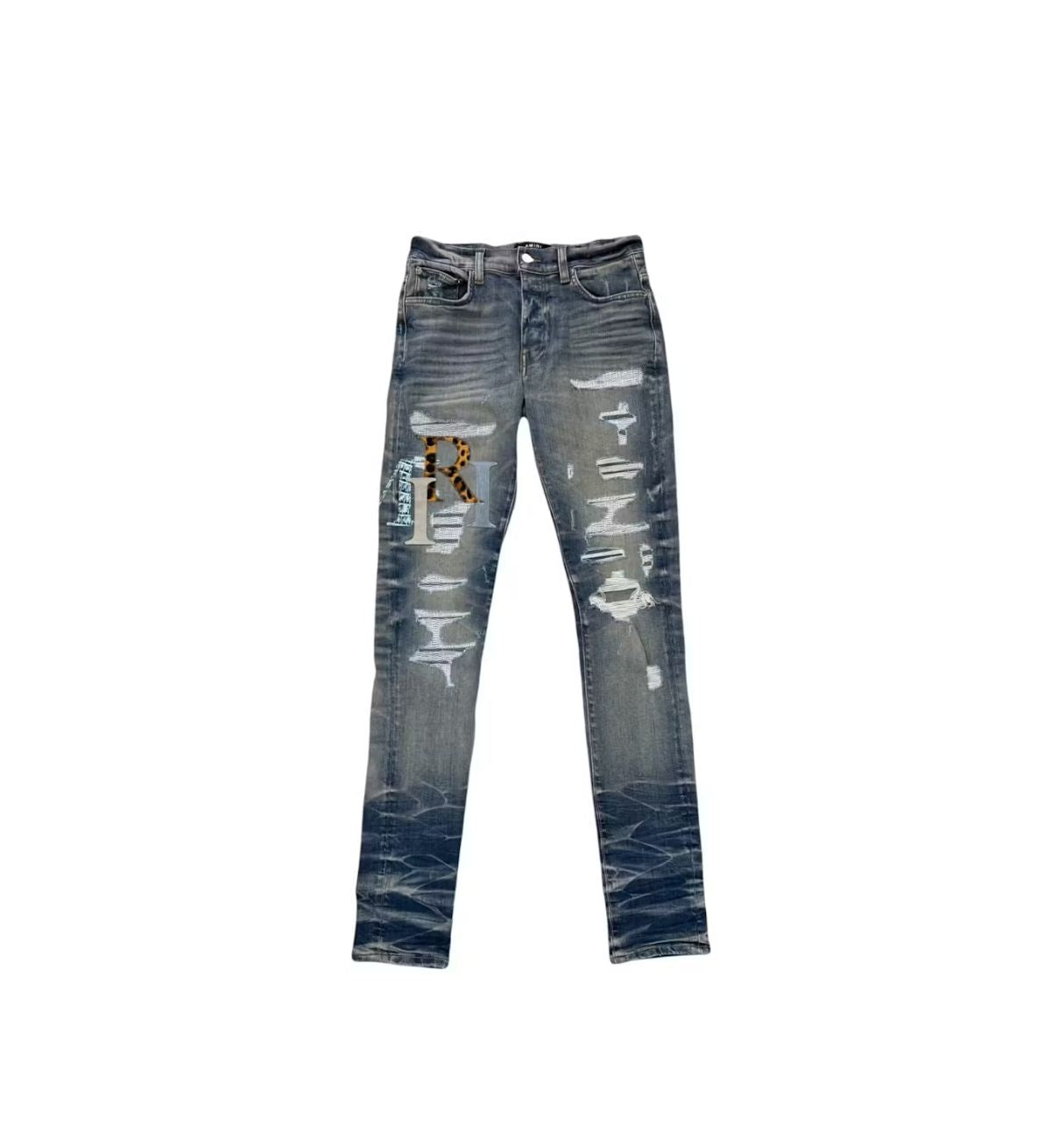 AMIRI Leather Staggered Logo Jeans Vintage Indigo