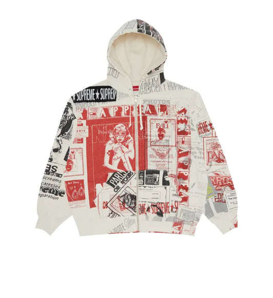 Supreme Collage Zip Up Hooded Sweatshirt 'White'