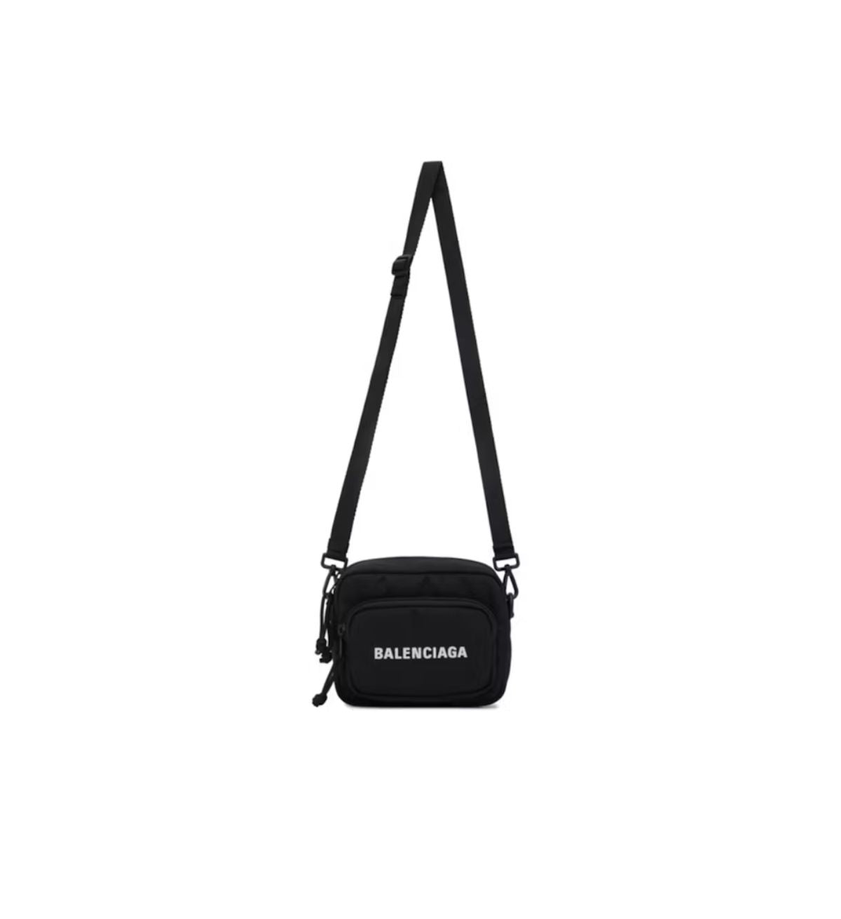 Black Balenciaga Wheel logo embroidered camera bag