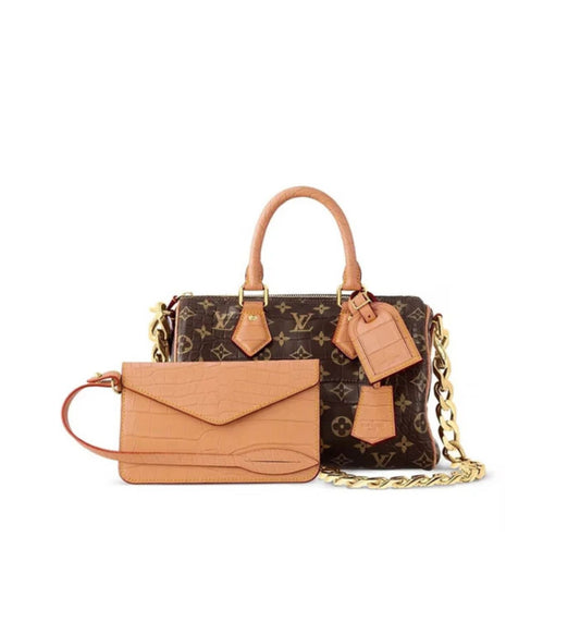 Louis Vuitton bags logo brown chain gold