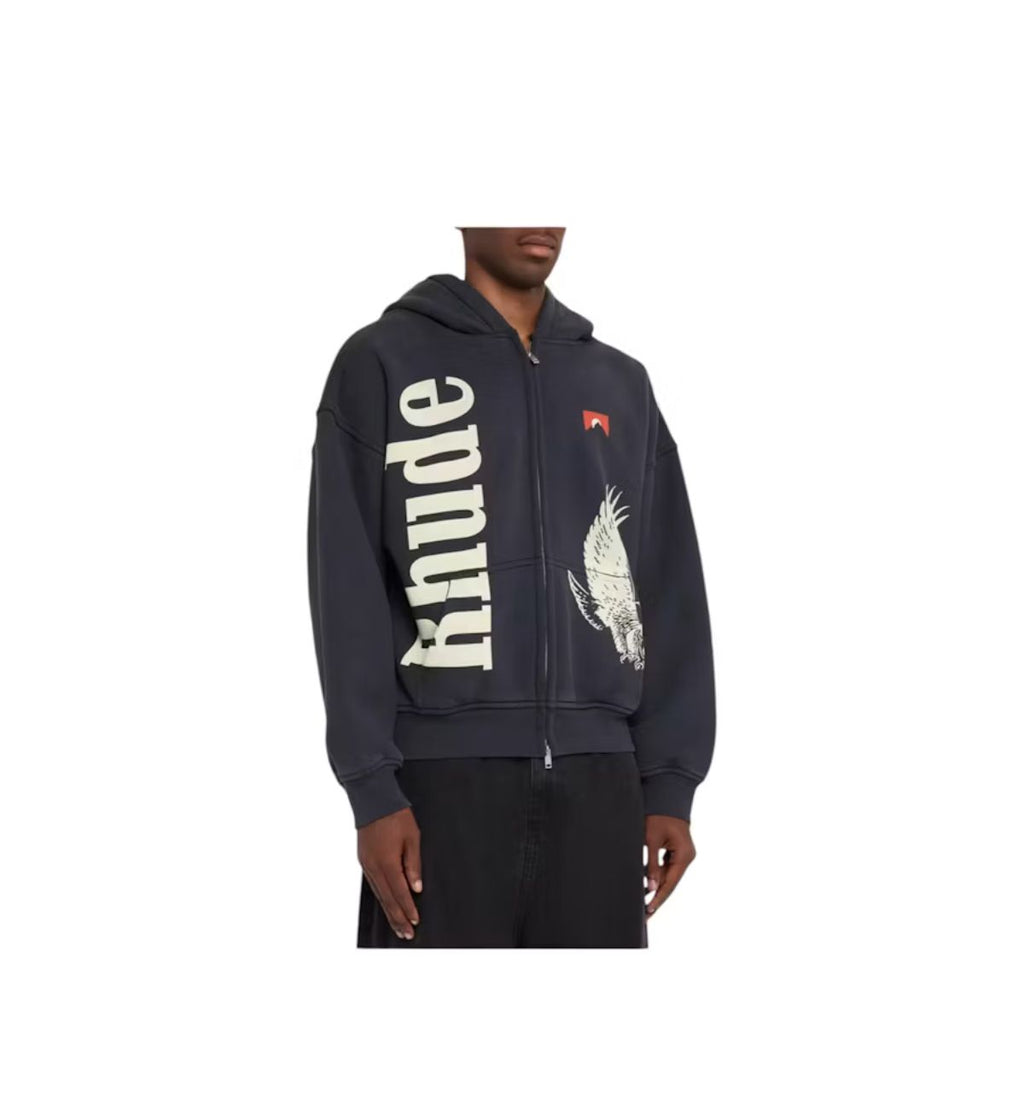 Rhude Eagle Pass Zip-Up Hoodie Vintage BlackWhite