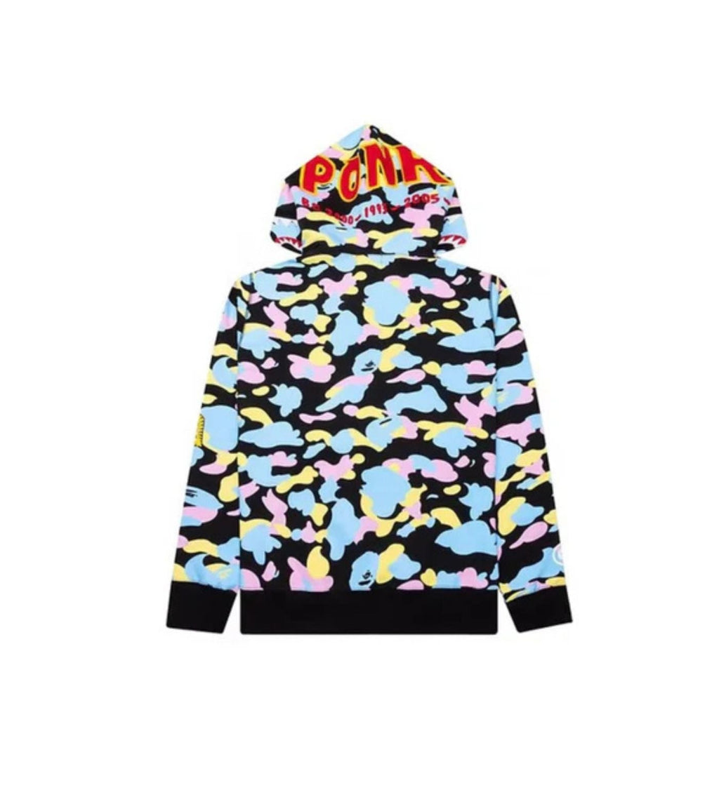 BAPE Multi Camo 2nd Shark Full Zip Hoodie 'Black'