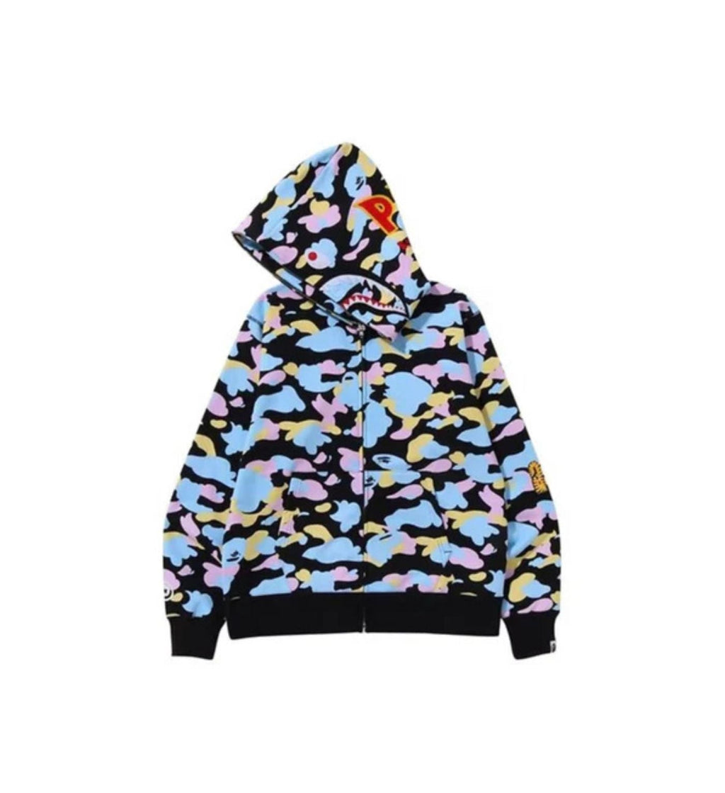 BAPE Multi Camo 2nd Shark Full Zip Hoodie 'Black'