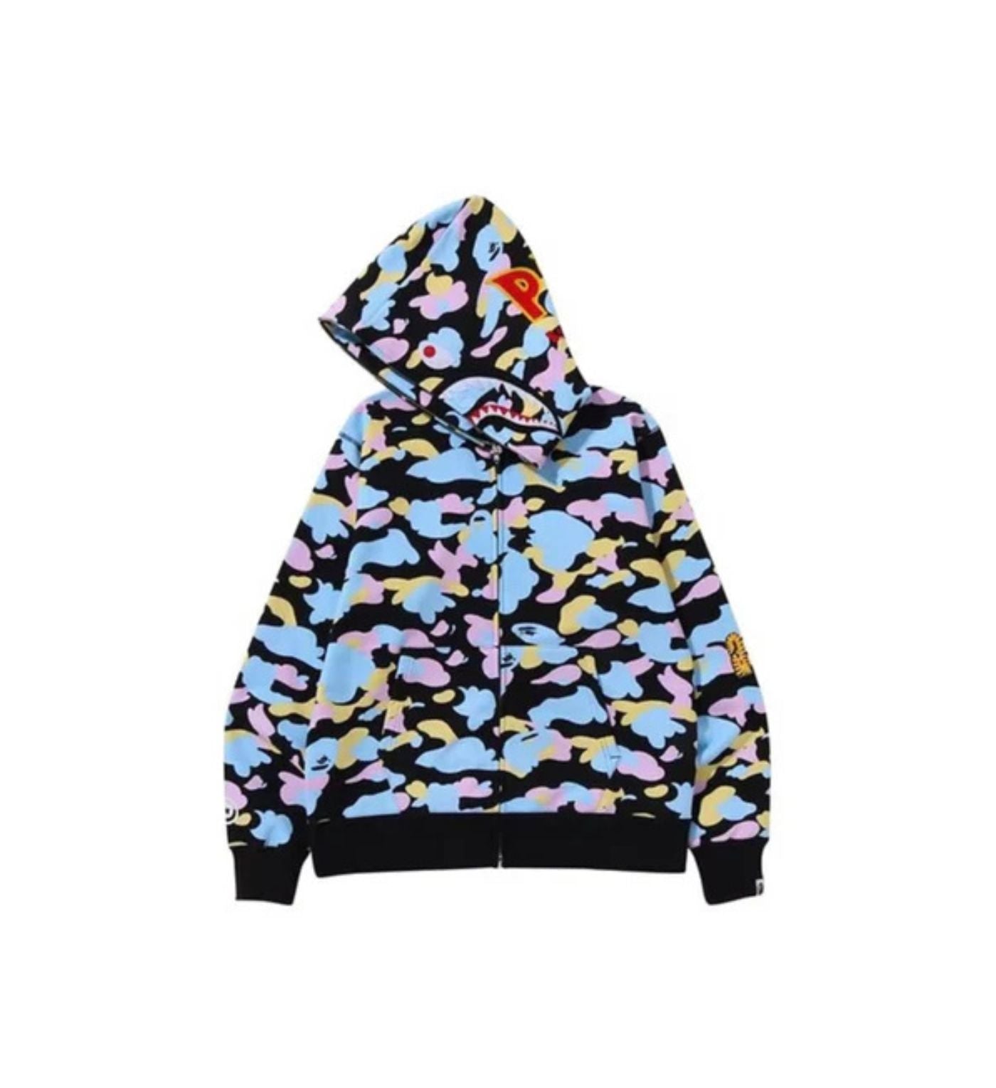 BAPE Multi Camo 2nd Shark Full Zip Hoodie 'Black'