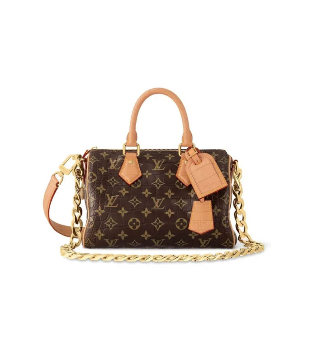 Louis Vuitton bags logo brown chain gold